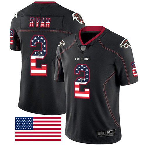 Atlanta Falcons Limited Black Men Matt Ryan Jersey NFL Football #2 Rush USA Flag->women nfl jersey->Women Jersey